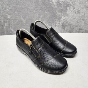 Clarks Loafers Shoes Womens 8.5 Wide Black Leather Zip Side Cora Harbor 8.5W